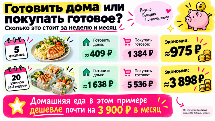 Сырники, плов и куриная котлета с пюре: сколько стоит приготовить дома и купить готовым. Инфографика: «Постньюс»