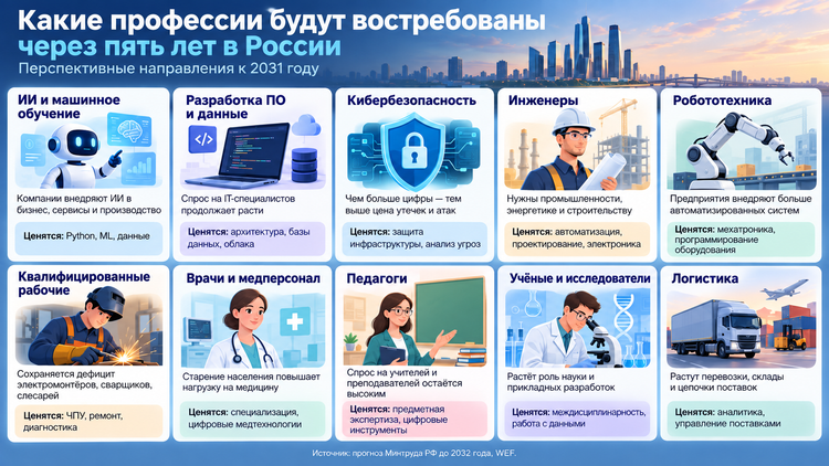 Эти профессии будут востребованы через пять лет. Инфографика PostNews