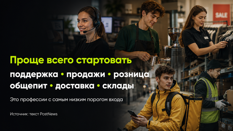 Поддержка, продажи, розница, общепит, доставка и склады — направления с одним из самых низких порогов входа для новичков.