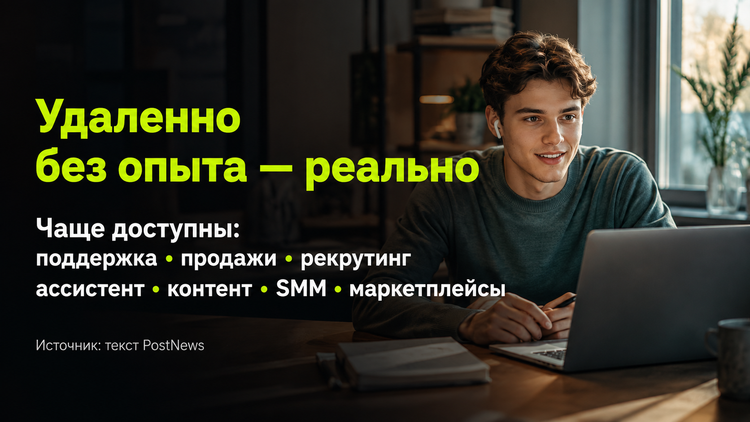 Без опыта можно найти и удаленную работу — например, в поддержке, продажах, рекрутинге, контенте, SMM и работе с маркетплейсами.