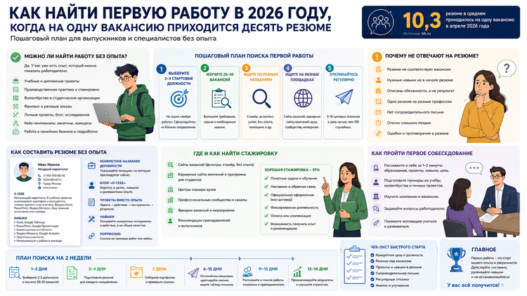 Как найти первую работу в 2026 году. Инфографика PostNews