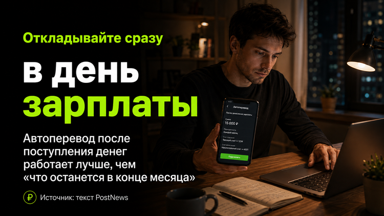 Автоперевод в день зарплаты помогает откладывать деньги до того, как они растворятся в повседневных расходах.