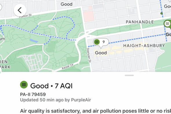В Google Maps теперь можно посмотреть степень загрязнения воздуха