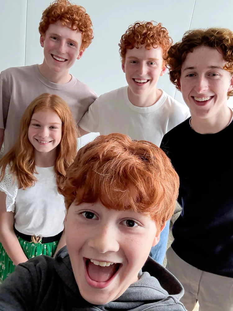 Teh Weasley family: Tristan Harland, Gabriel Harland, Ruari Spooner, Gracie Cochrane and Alastair Stout. Courtesy of HBO/The Hollywood Reporter