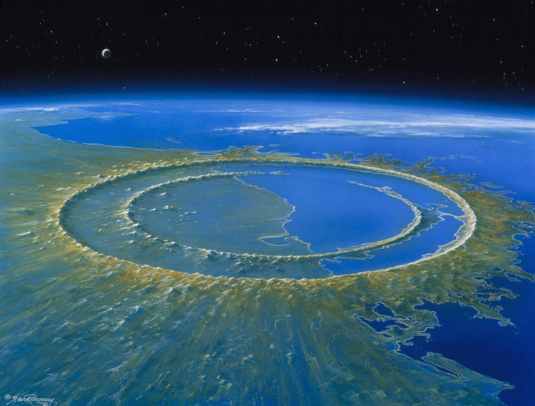 Авторская реконструкция кратера Чиксулуб после падения метеорита 66 миллионов лет назад / DETLEV VAN RAVENSWAAY / SCIENCE SOURCE