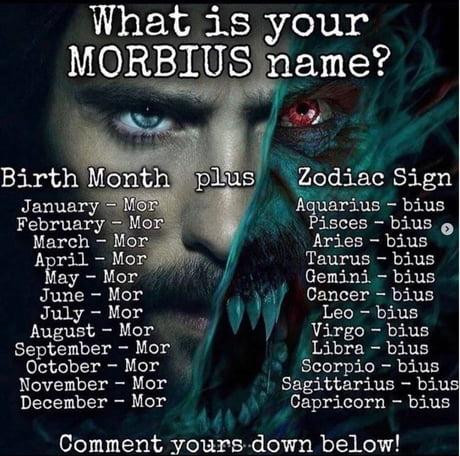 Какое у тебя имя в Морбиусе? Месяц рождения / знак зодиака