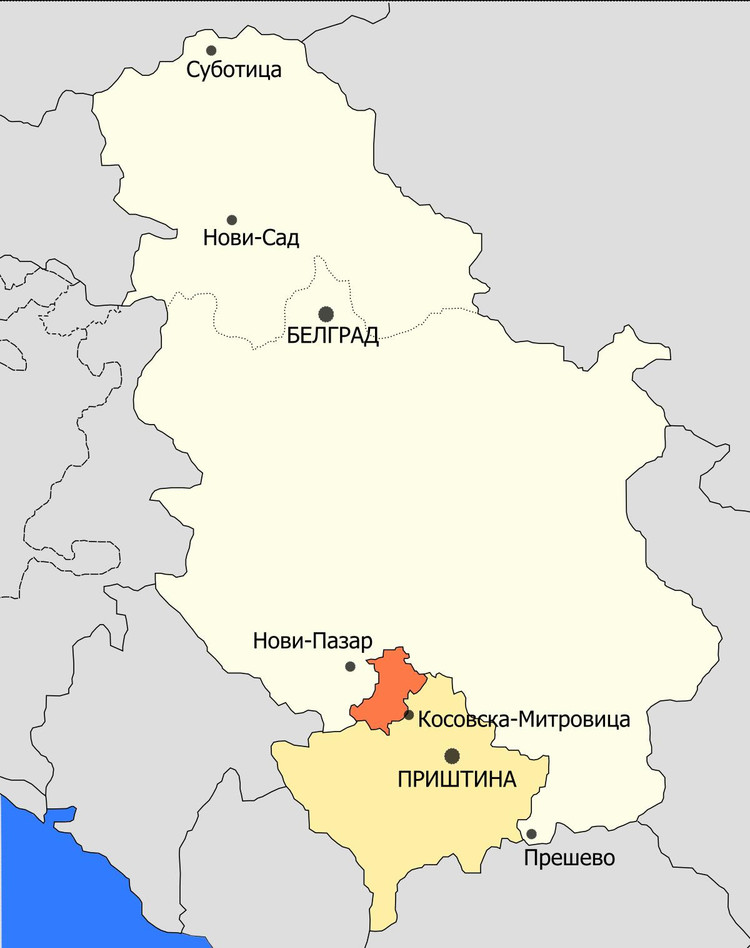 Территория Северного Косова (выделена красным). Источник: Wikipedia.org