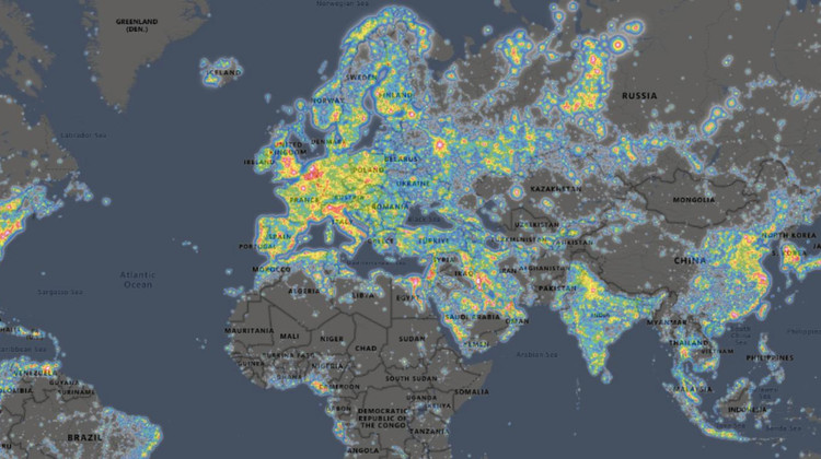 Скриншот: lightpollutionmap.info