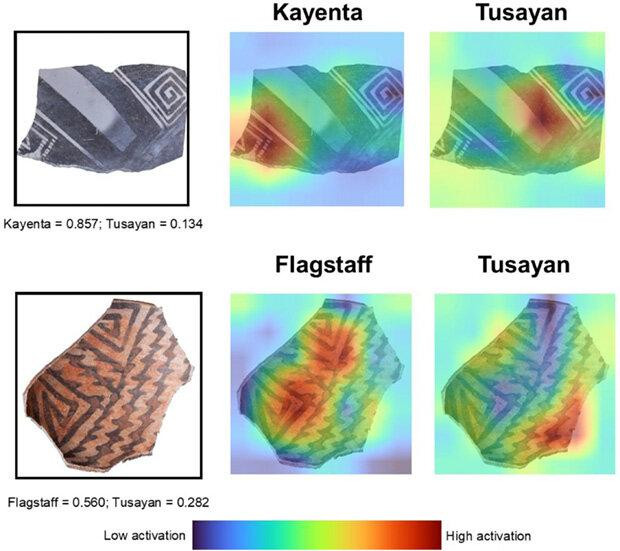Карты локализации (Grad-CAM) с распознаванием классификационных признаков на орнаментах / Pawlowicz, Downum / Journal of Archaeological Science, 2021
