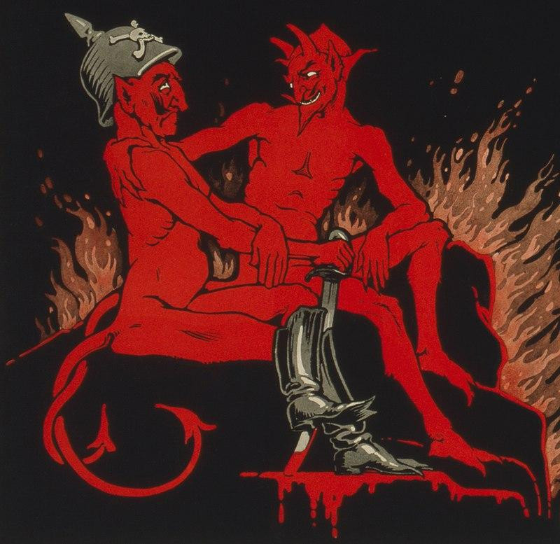 Фрагмент пропагандистского плаката США периода Первой мировой войны, изображающий кайзера Вильгельма II в виде дьявола (ок. 1918).