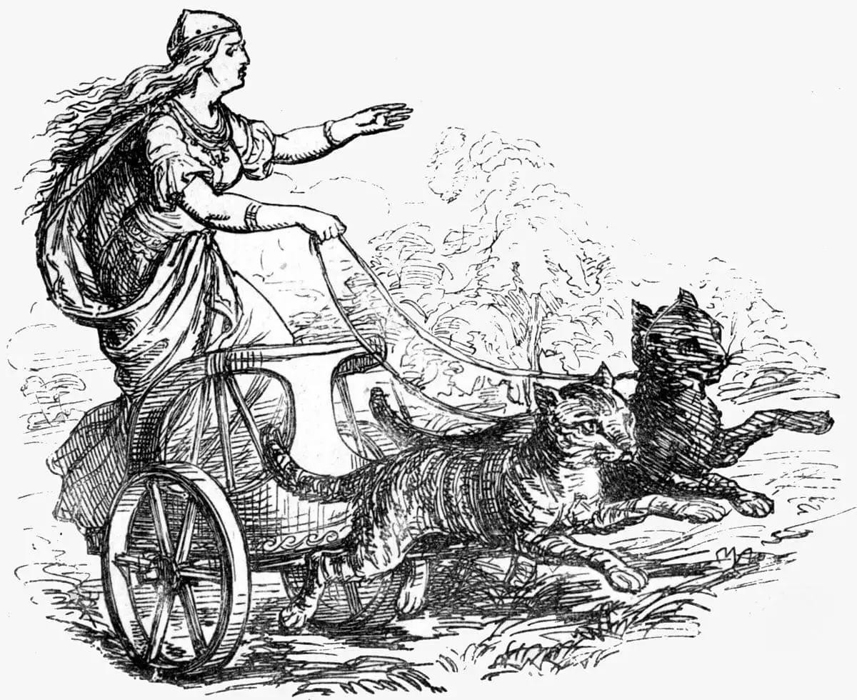 Фрейя с кошками, 1865 год. Скриншот: Antholigiablog